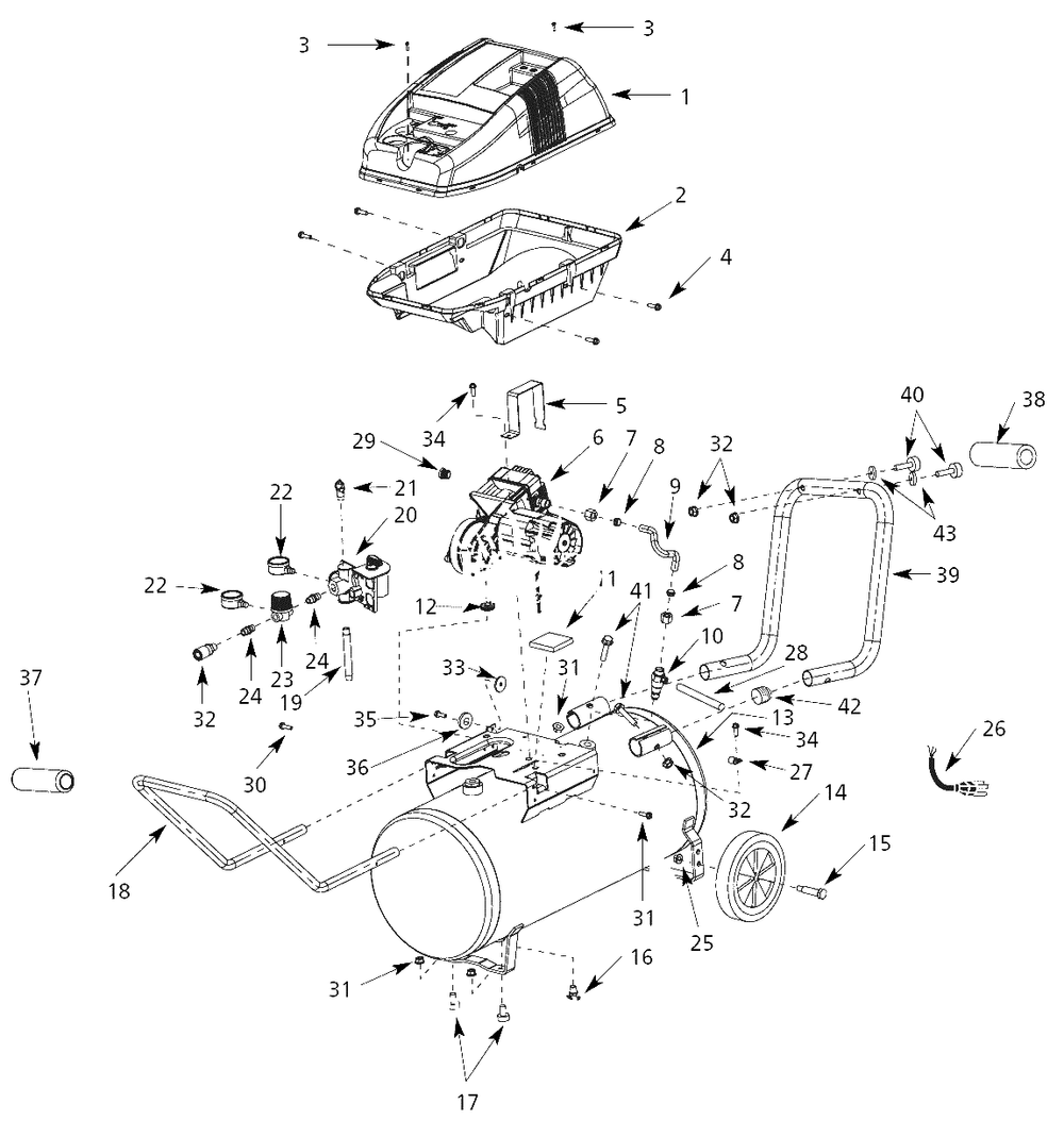 Air-Compressor Parts Diagram and Parts List for WL650701  Campbell Hausfeld Compressor